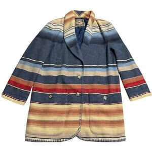VTG Express Knit Blazer Aztec Wool Stripe Italy Lined Womens XS Blue Orange Y2K